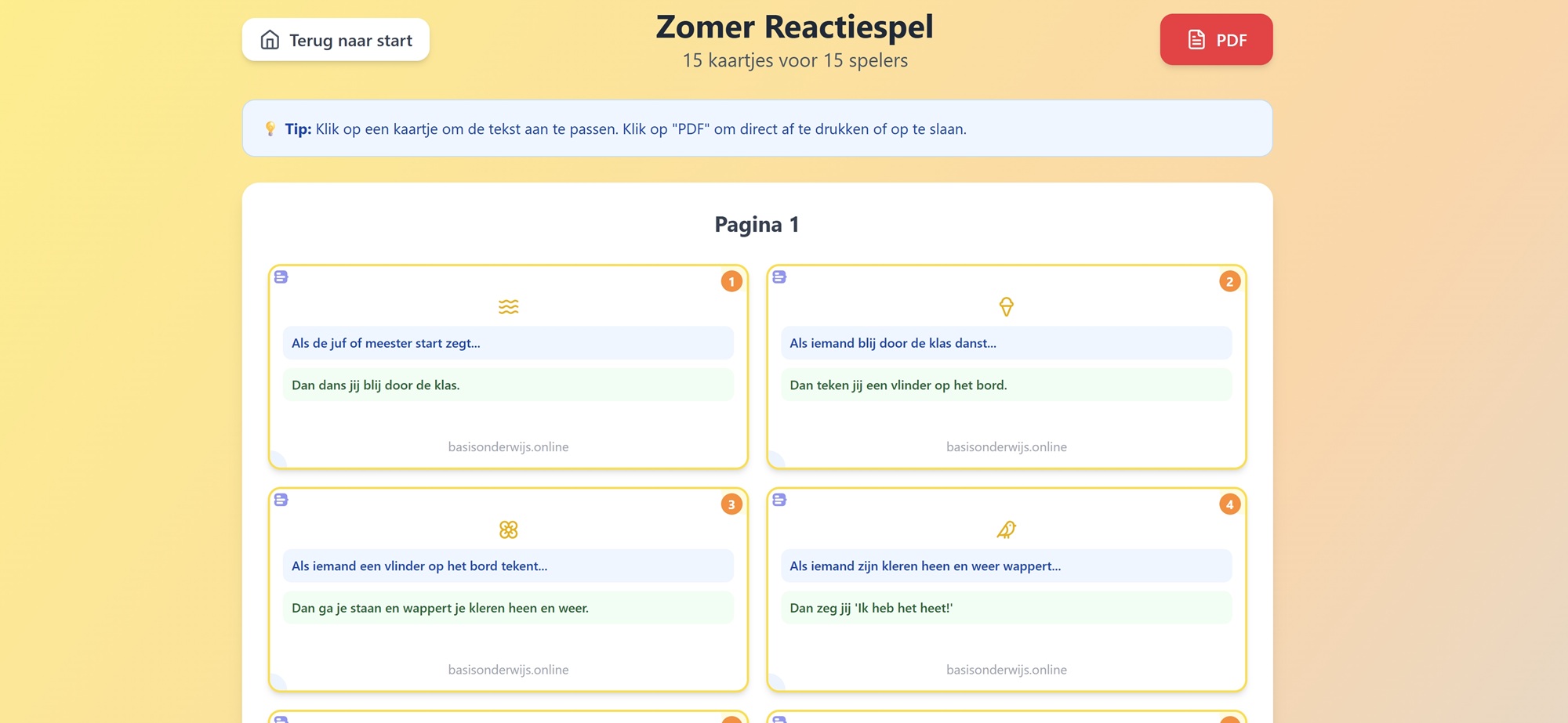Reactiespel zomer