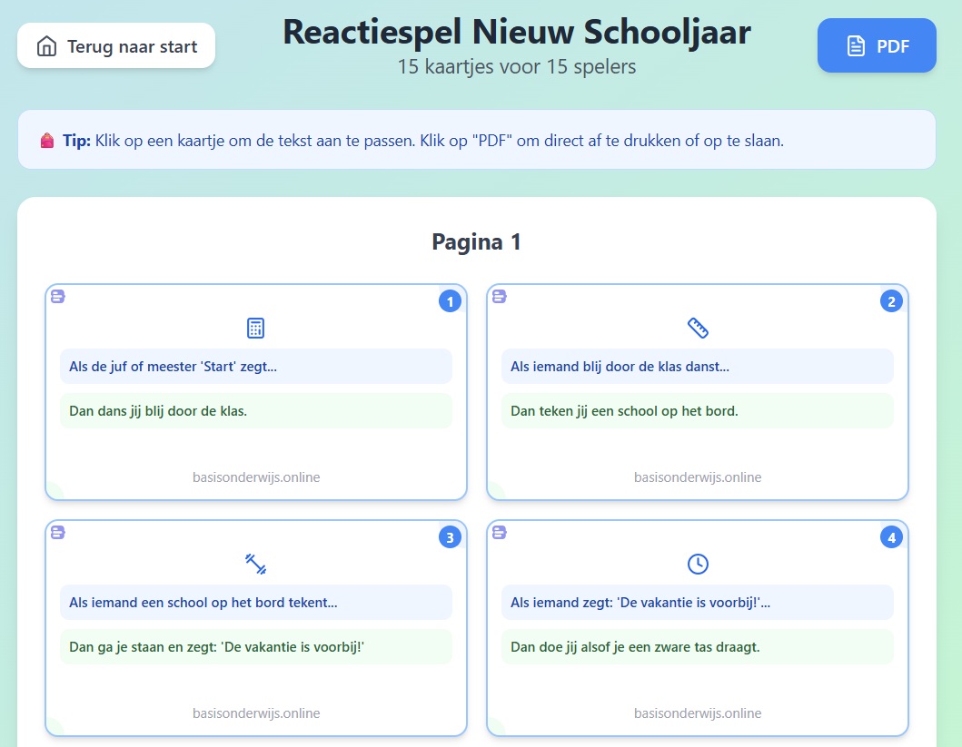 Reactiespel Nieuw schooljaar