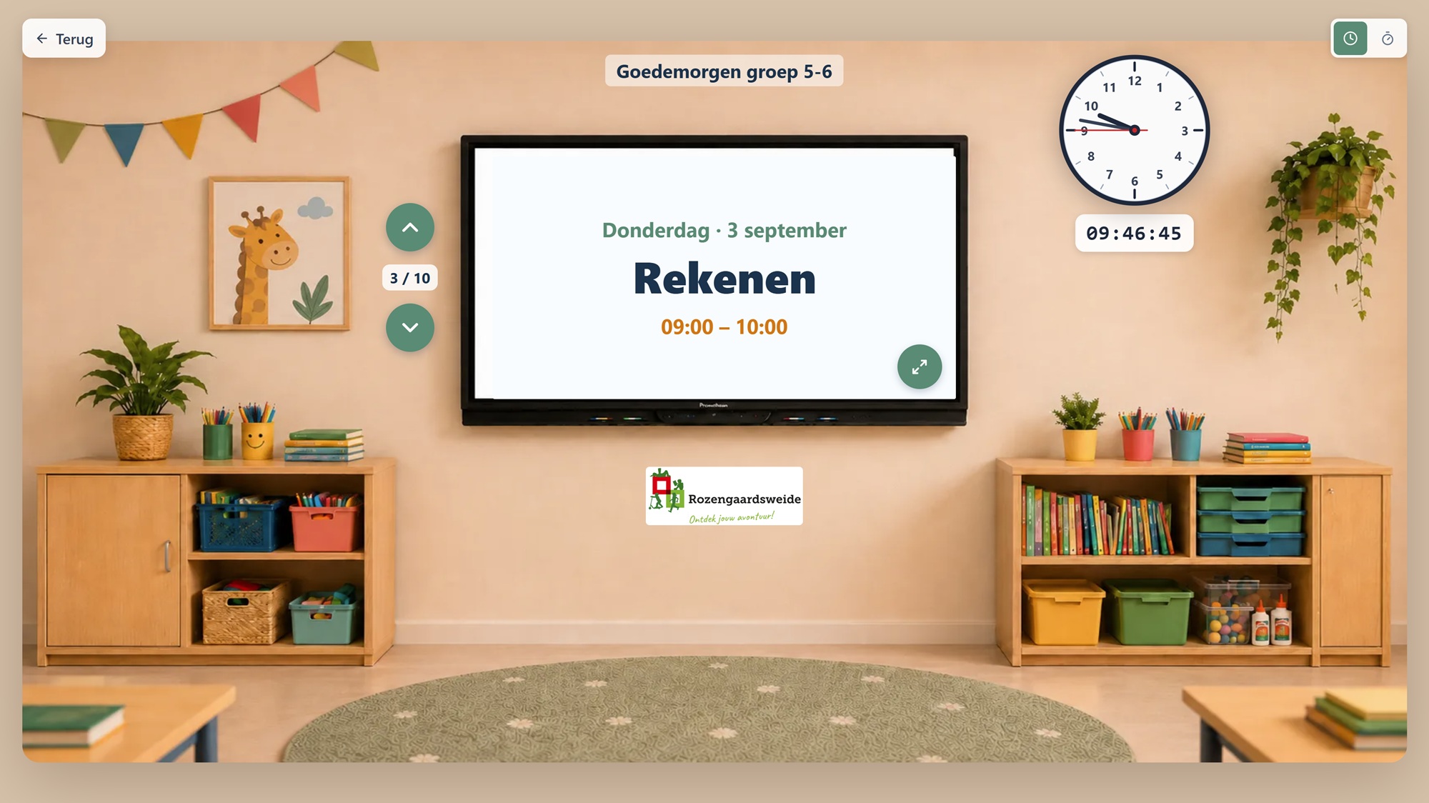Digibordweergave met klok