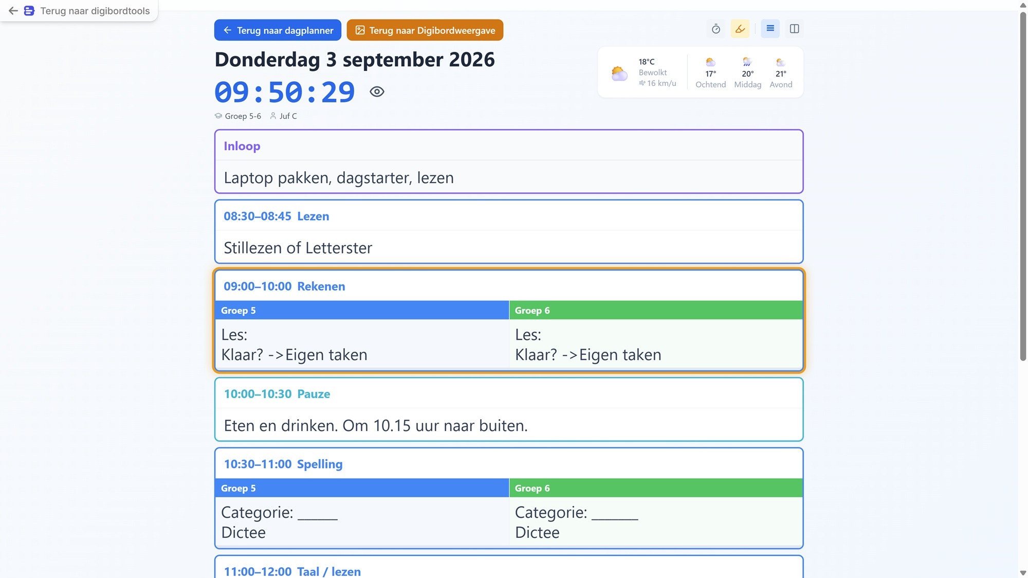 Dagplanning groot (na klik op digibord in afbeelding)