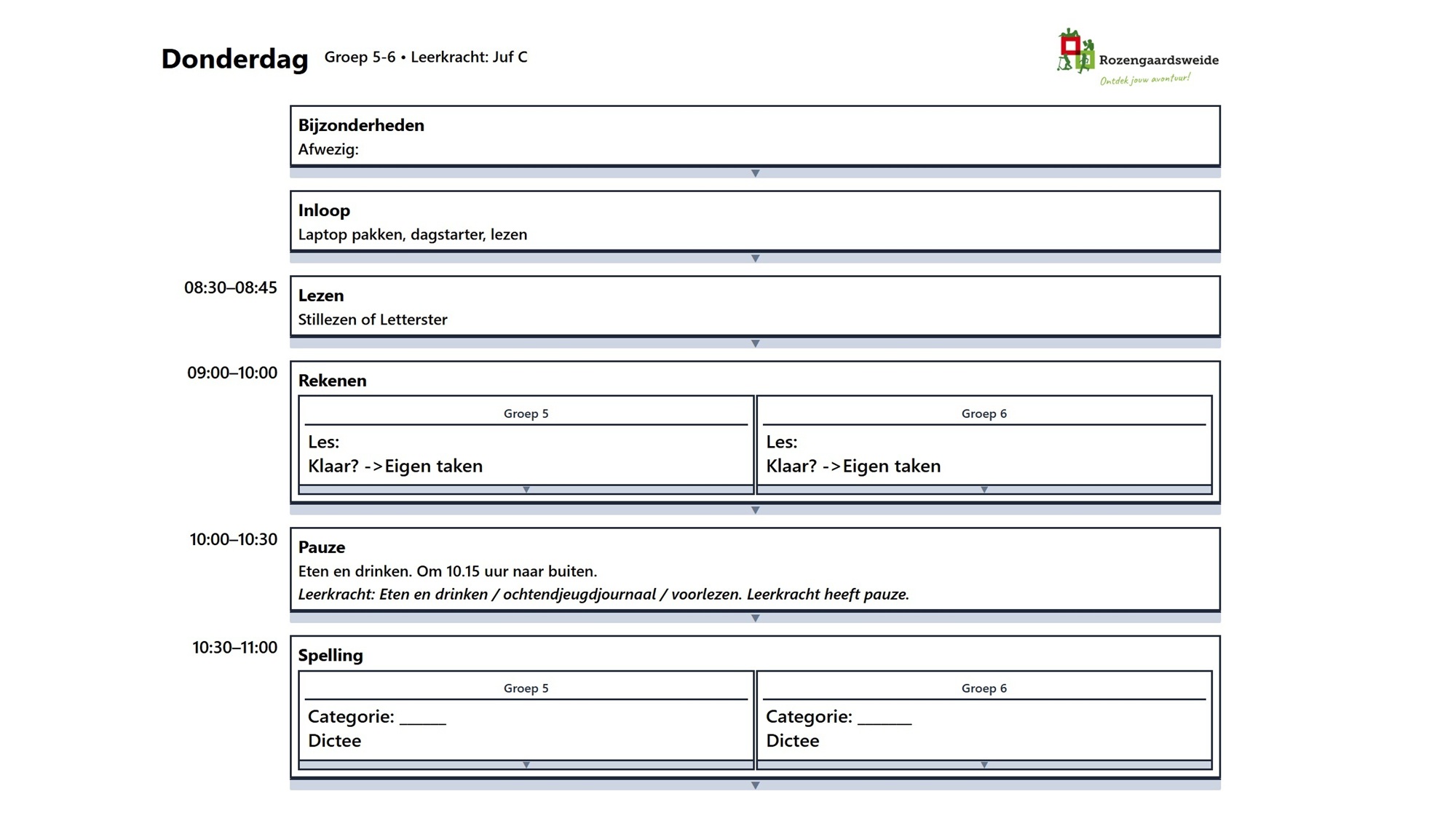 Dagplanning afdrukken voor klassenmap