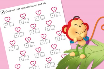 Semsom printblad Valentijn splitsen - groep 3